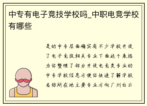 中专有电子竞技学校吗_中职电竞学校有哪些